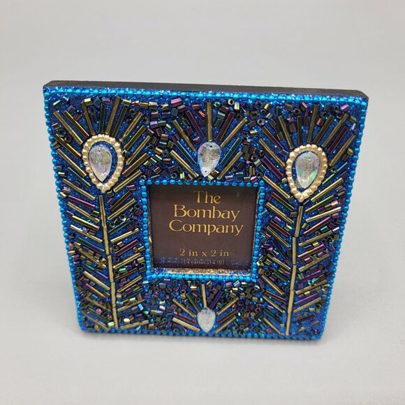 Beaded Peacock Design Picture Frame The Bombay Company for Photo 2"x2" - Picture 7 of 10
